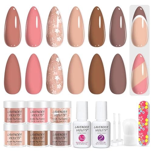 Lavender Violets 12Pcs Dip Powder Nail Kit - 6 Nude Pink Neutral Colors Dipping Powder System with Base & Top Coat Activator for French Manicure at Home M204 - Image 1