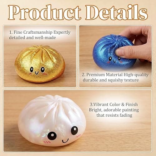 Glitter Dumpling Squishy Box, Dumpling Squishies, Sensory Squeeze Toy for Stress Relief, Soft Decompression Dough for Adults Office and Home Use (Blue Emoji bun) thumbnail 6