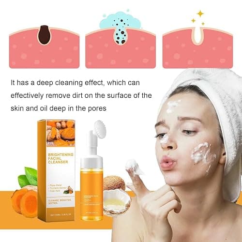 2 Pcs Turmeric Foaming Face Wash, Deep Cleansing Glow Wash Turmeric Facial Cleanser With Brush. thumbnail 3