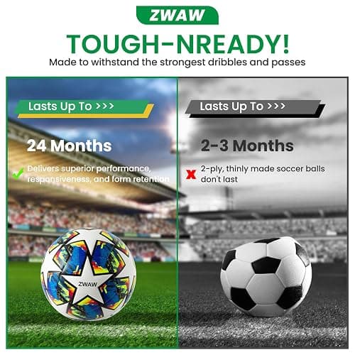 ZWAW Size 5 Soccer Ball, Waterproof PU Leather, Official Match Ball, with Pump & Needles thumbnail 4