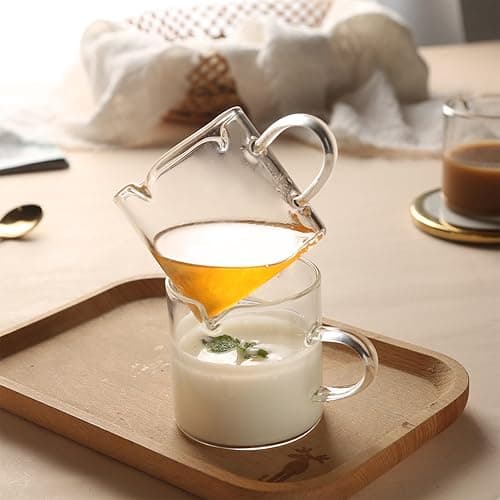Qipecedm Espresso Cups Set of 2, 4 OZ Double Spouts Cups, Shot Glasses, Milk Cup with Handle, Clear Glass, Espresso Accessories for Machine, Small thumbnail 6