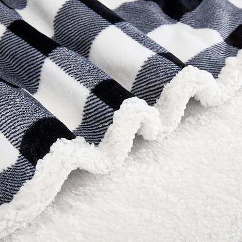 Touchat Sherpa Plaid Twin Blanket 60" X 70", Fuzzy Fluffy Soft Cozy Throw Blanket, Twin Size Plush Fleece Flannel Plush Microfiber Blanket for Couch Bed Sofa (Black) thumbnail 5