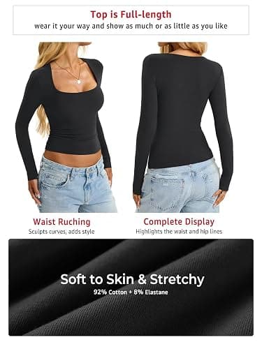 EasyGala Womens Cotton Tops Long Sleeve T Shirts Square Neck Y2k Tops Slim Fit Going Out Fall Fashion Clothes 2026 thumbnail 7