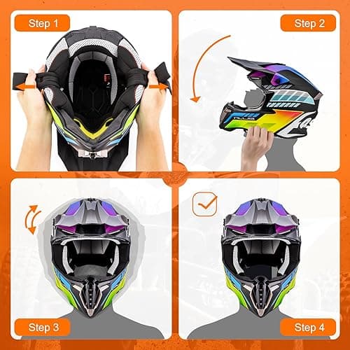 OUMURS Adult ATV Dirt Bike Helmet with Goggles Gloves & Mask Quick Release Buckle Adjustable Sun Visor Motorcycle Adult Helmet Off-Road Motocross Downhill Moped MX for Unisex-Adult - Mutiple Black - X-Large thumbnail 8