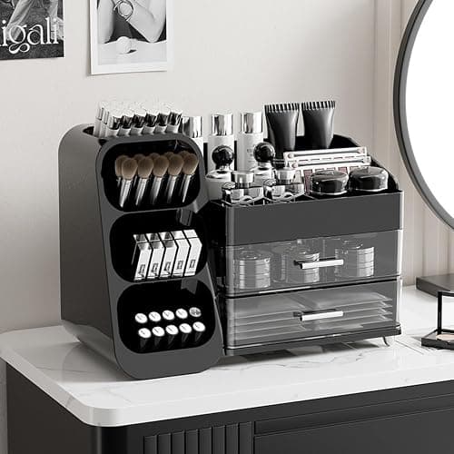 Makeup Organizer with Drawers for Vanity,Spacious Cosmetic Display Case,Perfect Storage Solution for Your Beauty Essential (Black) thumbnail 4