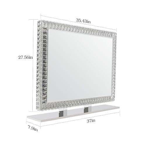 35" x 27" Crystal LED Dimmable Hollywood Vanity Mirror, Large Lighted Makeup Mirror for Desk, Dimmable 3 Lighting Modes, Lights with Crystal Crush Diamond, Metal Frame thumbnail 2