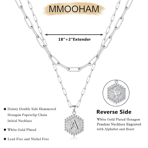 M MOOHAM Dainty Initial Necklaces for Women, 14K-Gold-Plated Layering Necklace for Women Cute Hexagon Letter Initial Necklace Layered Necklaces for Teenage Teen Girls Christmas Gifts Stocking Stuffers thumbnail 5