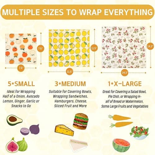 Reusable Beeswax Wrap - 9 Pack Beeswax Wraps for Food, Eco-Friendly Beeswax Food Wraps, Bread Sandwich Wrapper - Organic, Sustainable, Zero Waste, Reusable Plastic-Free Food Storage Wrap, 1XL, 3M, 5S thumbnail 4
