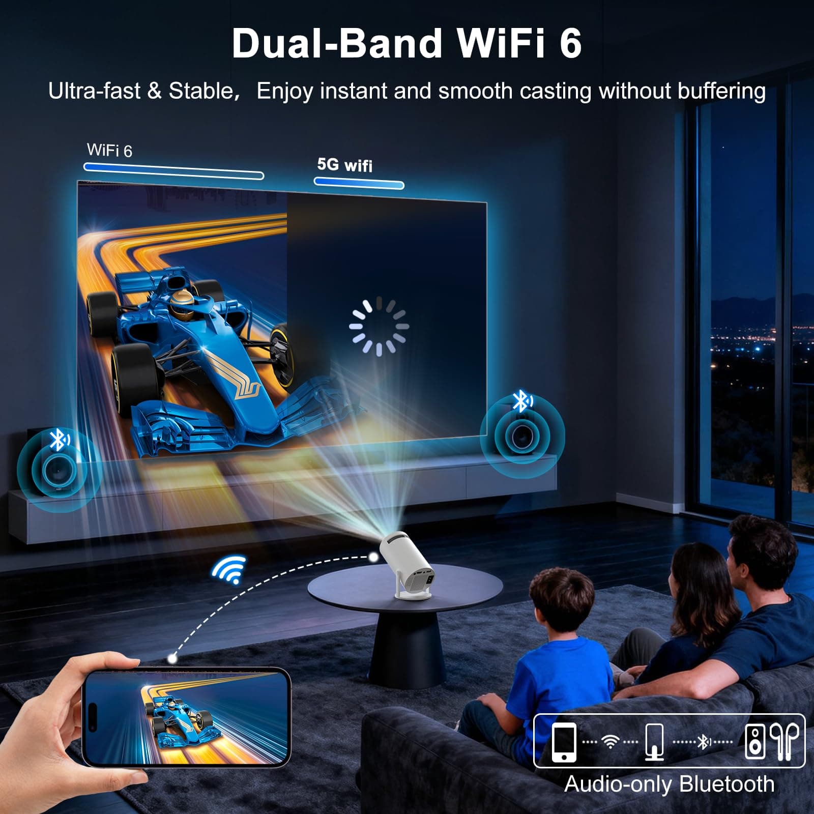 Anytrox Mini Projector [Built-in App & 2026 Upgraded &1080P] Support Auto Keystone, Portable Projector with WiFi and Bluetooth, 180 Adjustable Fit for Home Theater/Outdoor/TV StickPhone thumbnail 4