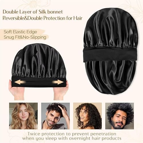 YANIBEST Silk Bonnet for Men Women Hair Bonnet for Sleeping Double Layer Satin Bonnet for Natural Curly Hair Unisex Sleep Cap thumbnail 3