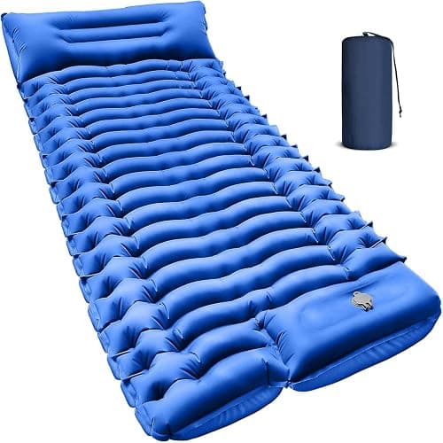 FUN PAC Camping Sleeping Pad, Ultralight Camping Pad with Pillow Built-in Foot Pump Inflatable Sleeping Mat Compact for Camping Backpacking Hiking Traveling - Blue, Single - Image 1