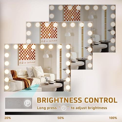 FENCHILIN Miroir Maquillage avec 18 Ampoules LED Miroir Coiffeuse Lumineux avec Port USB Grand mirroir maquilleur Lumineux avec 3 Modes déclairage Miroir Hollywood Coiffeuse Blanc 80x60 cm thumbnail 6
