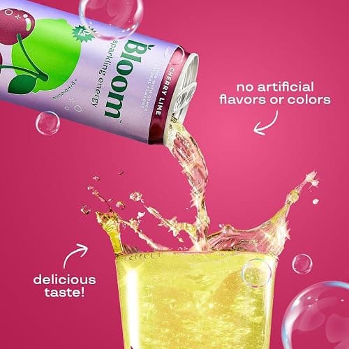 Bloom Nutrition Sparkling Energy Drink - Natural Caffeine, Zero Sugar, 180mg Caffeine - Antioxidant-Rich w/Green Coffee Bean, Green Tea Extract, Prebiotics - Cherry Lime - 12oz 12 pk thumbnail 5