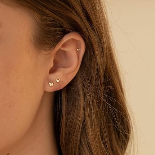 VRIUA 20G Tiny Flat Back Earrings for Women - 14K Gold/Silver Plated Small Flat Back Stud Earrings Hypoallergenic Cartilage Helix Piercing Jewelry thumbnail 3