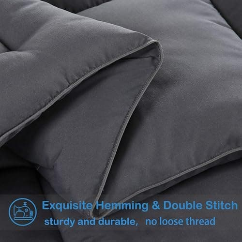EASELAND Full Size Down Alternative Comforter - Quilted Duvet Insert for All Seasons, Soft Lightweight with Corner Tabs, Summer Winter Warm Bedding, Dark Grey 82×86 Inches thumbnail 6
