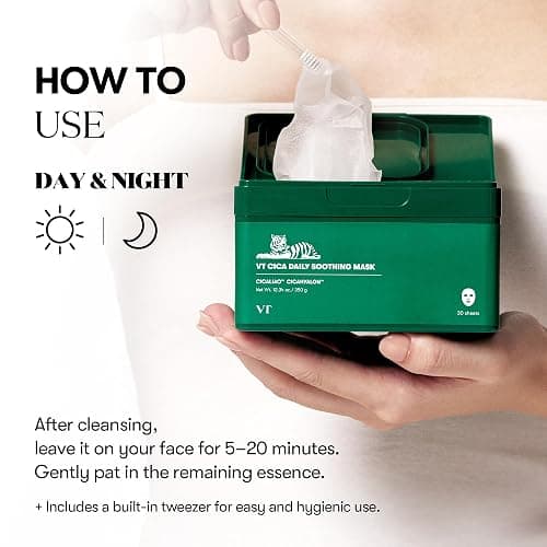 VT COSMETICS CICA Daily Soothing Mask 30 Sheets, Centella Asiatica & Hyaluronic Acid for Moisturizing & Hydrating, Instant Calm & Glow, Skin Softening Facial Mask, Korean Face Mask thumbnail 5