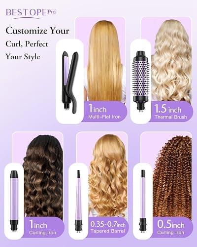 5 in 1 Curling Iron, Curling Wand Set with Thermal Brush, Flat Iron Hair Straightener, 3 Ceramic Irons (0.35"-1"), 13 Adjustable Temps, Hair Curler Waver with Heat Resistant Mat, Glove, Clip thumbnail 2