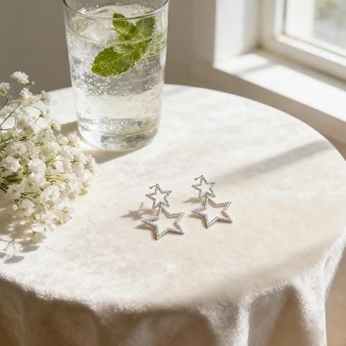 Ymimanchil Star Earrings for Women Silver Star Earrings Dangle Rhinestone Star Stud Earrings Rhinestone Big Star Dangle Earrings thumbnail 6