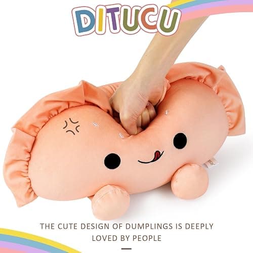 Ditucu Cute Dumpling Plush Pillow Funny Food Fried Dumplings Pancakes Stuffed Animal Plushies Toys Soft Hugging Gifts for Kids Pink 14 inch thumbnail 7
