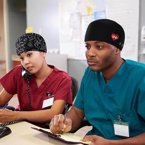 Unittype 4 Pcs Nurse Caps for Women Nursing Working Caps with Button and Sweatband Adjustable Elastic Scrub Hats for Dentist thumbnail 4