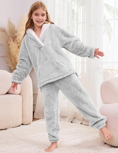 Flygo Girls Fuzzy Pants Set Fleece Outfits Winter Flannel Fluffy Pullover Sweatshirt Top Pants Sweatsuit thumbnail 5