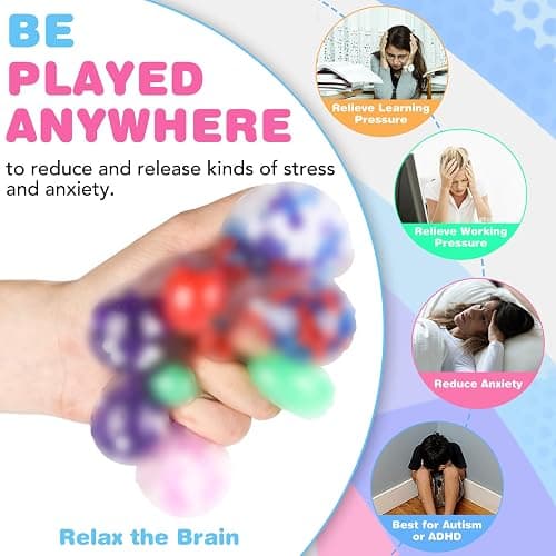 54Pack Stress Balls, Squishy Squeeze Balls Bulk Fidget for Adults Squishy Balls Stress Relief Balls, Stress Balls for Adults, Party Favors, Goodie Bag Stuffers thumbnail 6