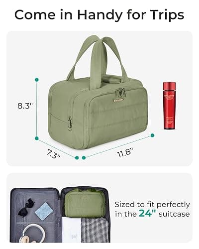 BAGSMART Travel Toiletry Bag, Lightweight Large Wide-open Travel Bag for Women, Puffy Cosmetic Makeup Bag Organizer with Handle for Accessories,Essentials, Toiletries, Green thumbnail 6