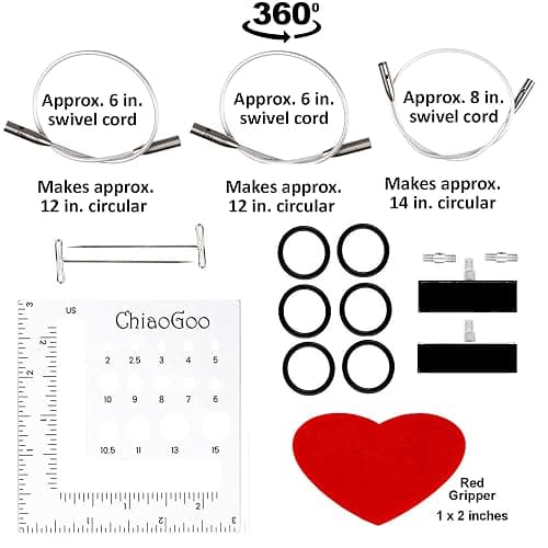 ChiaoGoo Twist Red Lace Shorties 3-Inch Large Yellow 7230-L Interchangeable Knitting Needle Set, US 9, 10, 10.5, 11 Stainless Steel with 3 Swiv360 Cables with Project Bag thumbnail 6