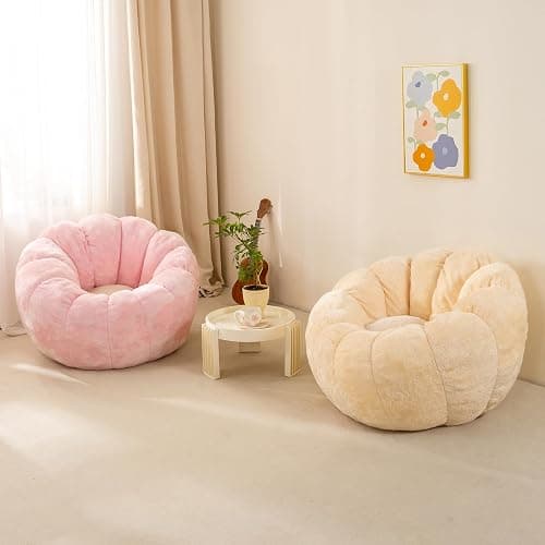 IEVENW Pumpkin Bean Bag Sofa Chair, Bean Bag Chair with Filler for Teens, Kids, Toddler, Comfy and Lazy Sofa for Dorm, Apartment, Living Room and Bedroom, Pink thumbnail 9