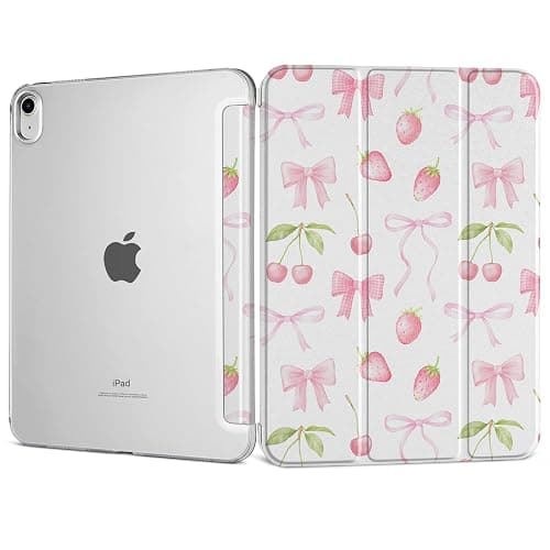 DONGKE for iPad 11th Generation Case 11 Inch 2025 (A16 Chip) & iPad 10th Generation 10.9 Inch 2022, Slim Foldable Stand Hard PC Translucent Back Shell Smart Cover - [Auto Wake/Sleep] - Cherries - Image 1