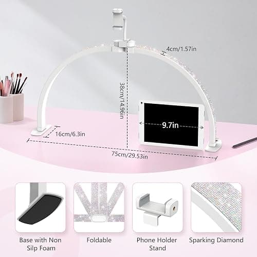 Yokilly Half Moon Light for Nail Desk: 29" Foldable Half Moon Desk Lamp with Phone Holder for Beginner - Arch Nail Tech Light with 3 Color Modes & 10 Brightness for Manicure Salon (Diamond, Large) thumbnail 4