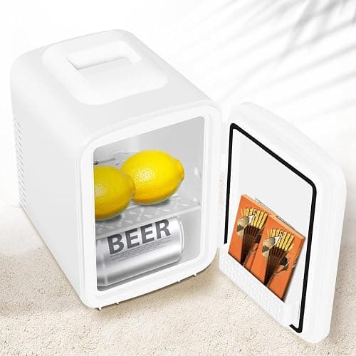 WANNYTON Mini Kühlschrank 4 Liter / 6 Dosen, Tragbarer Kleiner Kühlschränke mit Kühl- und Heizfunktion, Getränkekühlschrank für Zimmer Auto Büro, AC 220-240 V, DC 12 V, Weiß thumbnail 2