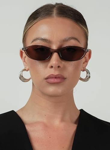 GUVIVI Retro Oval Sunglasses for Women Chic Cat Eye 90s Sunnies Lightweight Narrow Shades Trendy UV protection Sun Glasses thumbnail 8