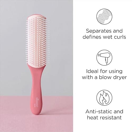 Diane Pro Nylon Pin Styling Hairbrush for Detangling, Separating, Shaping, and Defining Wet or Curly Hair, Heat-Resistant, Anti-Static, Hair Care Essential, Pink thumbnail 2