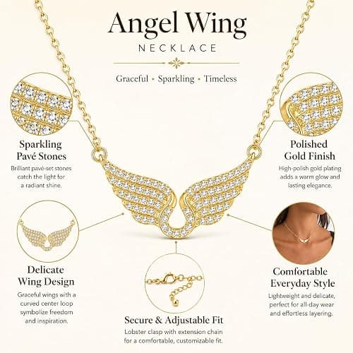 JAVARNV Angel Wings Necklace for Women Gold Silver Pendant Elegant Dainty Simple Jewelry Gift for Daily Party Dress thumbnail 6