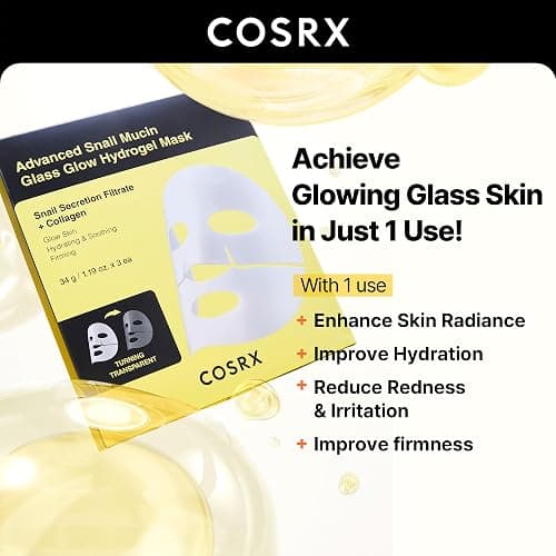 COSRX Advanced Snail Mucin Glass Glow Hydrogel Face Masks Skincare 3 EA, Collagen Face Mask, Travel Essentials, Overnight Face Mask, Korean Skin Care, Stocking Stuffers for Women thumbnail 5