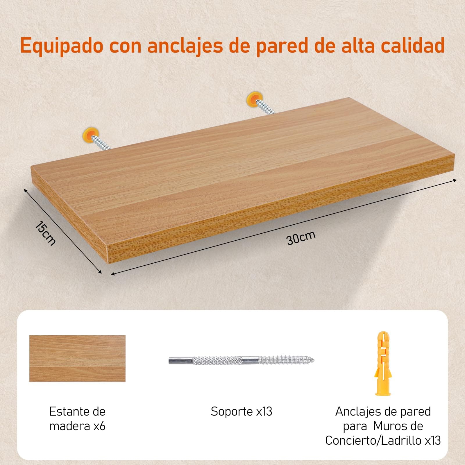 LOKOOY Set de 6 Unidades Estantes Flotantes, Soportan hasta 8 kg Repisas Flotantes, estantes flotantes de Pared,Estante de Almacenamiento Flotante Simple y Moderno (Naturaleza, 30 * 15 * 1.5) thumbnail 3