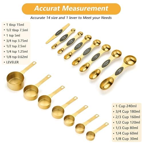 GuDoQi 15pcs Gold Magnetic Measuring Spoons and Cups Set, Stainless Steel 8 Dual Sided Magnetic Measuring Spoons set with Leveler, 7 Cups, Measurement for Liquid and Dry Ingredients for Kitchen thumbnail 3