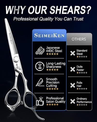 SEIMEIKEN Professional Hair Cutting Scissors 6" Japanese 440C Hair Scissors | Hair Cutting Shears for Men Women, Ultra-Sharp Smooth Cuts, with Combs, Haircut Scissors for Barbers, Home Stylists thumbnail 7