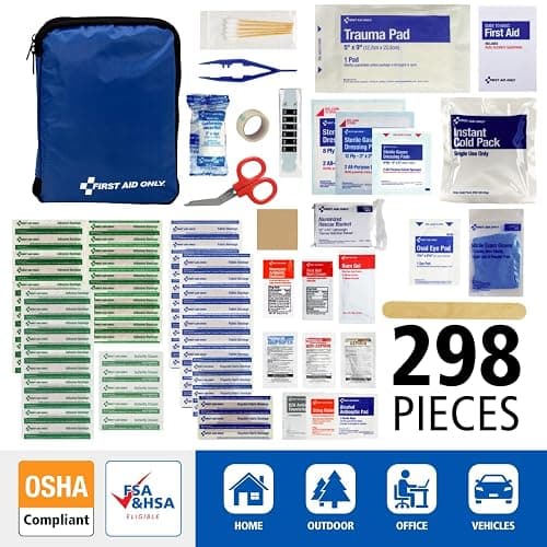 First Aid Only 298 Piece All-Purpose Emergency First Aid Kit for Home, Office, Car, Apartment, Dorm, and Camping, Travel-Friendly Compact Pouch Fits in Backpacks, Suitcases, Cabinets, and Drawers thumbnail 2