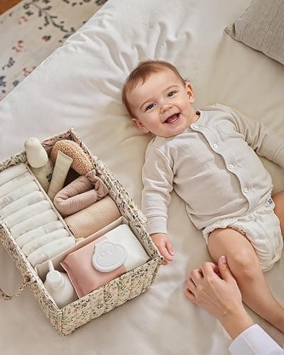Blissful Diary Floral Diaper Caddy Organizer Storage Basket, Pastoral Daisy | Portable Storage Basket with Removable Dividers, Gift for Baby Shower, Newborn Boy & Girl Essentials, Baby Registry Must Have thumbnail 6