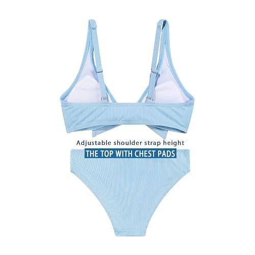 MIENOE Teen Girls' Swimsuits Two-Piece V-Neck Bikini Adjustable Shoulder Straps Swimsuit Kids Bikini with Chest Pad thumbnail 3