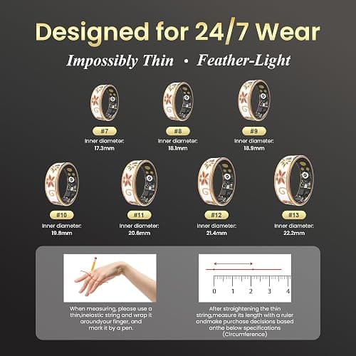 Enamel Craft Smart Ring for Women & Men - No Subscription Fee Fitness Tracker with Sleep Tracking, Heart Rate, SpO2 - IP68 Waterproof for iPhone Android - Activity Tracker, Remote Camera Size7 thumbnail 2