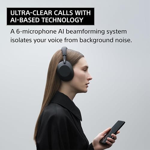 Sony WH-1000XM6 The Best Noise Canceling Wireless Headphones, HD NC Processor QN3, 12 Microphones, Adaptive NC Optimizer, Mastered by Engineers, Studio-Quality, 30-Hour Battery, Black thumbnail 6