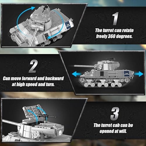 Mould King WW2 RC Tank Building Sets, 20034 Army Building Kits, Military Vehicles Tank Model Construction Blocks Sets with APP/Remove Control, Collectible Model Tanks Sets for Teens 14+ (1057PCS) thumbnail 4