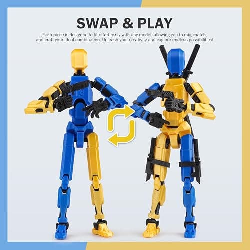 Nemoro Pre-Assemly 3D Printed 5.54'' Stick Tian 13 Action Figure, Multi-Jointed Robo13, Articulated T13 Desktop Decoration,12 in 1 Accessories, Best Birthday Festival Gift (Red Gold) thumbnail 3