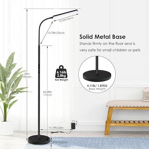 Dimunt LED Floor Lamp, Bright 15W Floor Lamps for Living Room with 1H Timer, Stepless Adjustable 3000K-6000K Colors & Brightness Standing Lamp with Remote & Touch Control Reading Floor Lamps thumbnail 3