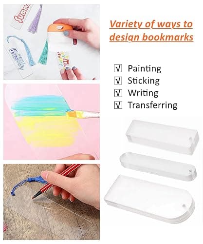 30Pcs Clear Acrylic Bookmark Blanks with Tassels, 3 Shapes DIY Craft Kit | 30Sets Bookmark Making Kits, Smooth Edge Clear Acrylic Blanks, Different Color Tassels,for DIY Book Marks Tags Handmade Gifts thumbnail 4