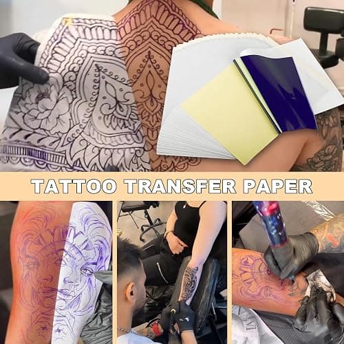 Professional Tattoo Practice Kit for Beginners, 614Pcs Realistic Training Set with 10 Fake Skin, 50 Transfer Paper, 200 Machine Covers,4 Grip Tape,50 Dental Bibs & 300 Ink Caps Tattoo Supplies thumbnail 3