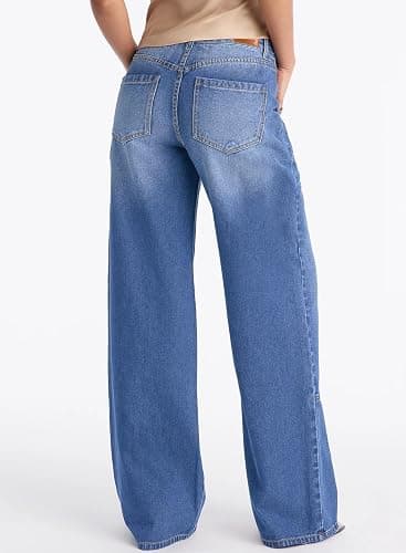 Sidefeel Women's Wide Leg Jeans High Waisted Stretchy Baggy Denim Pants | Patch Slant Pockets, Patchwork, Full Length, Boyfriend, Fashion Clothing, Western Outfit, Country Concert Outfits thumbnail 2